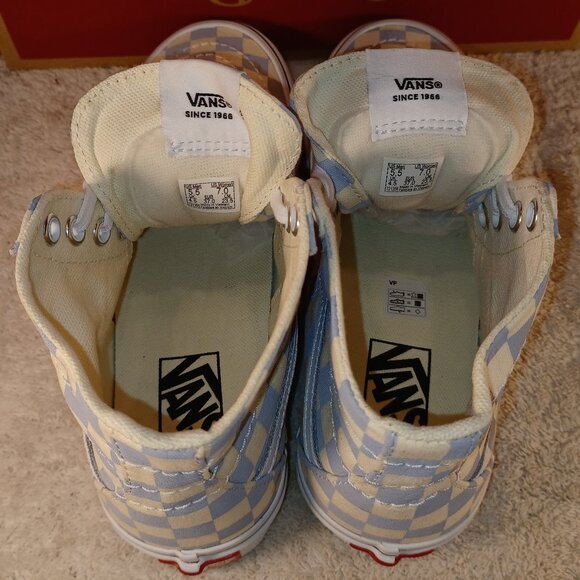 Vans Men's 5.5/Women's 7 Sk8-Hi Tapered Checkerboard Zen Blue/White VN0A4U16XHX - Picture 6 of 12